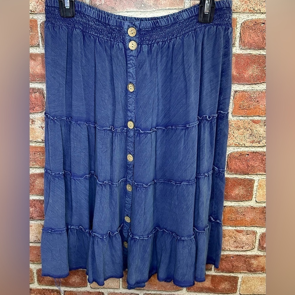 Blue Button-Down tiered milk maid cottagecore lightweight Skirt size S